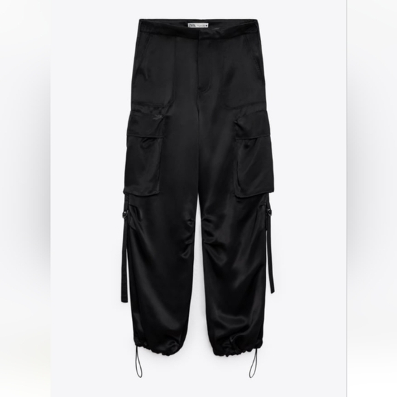 Zara Flowy Satin Cargo Pants Sz-M - Picture 7 of 15